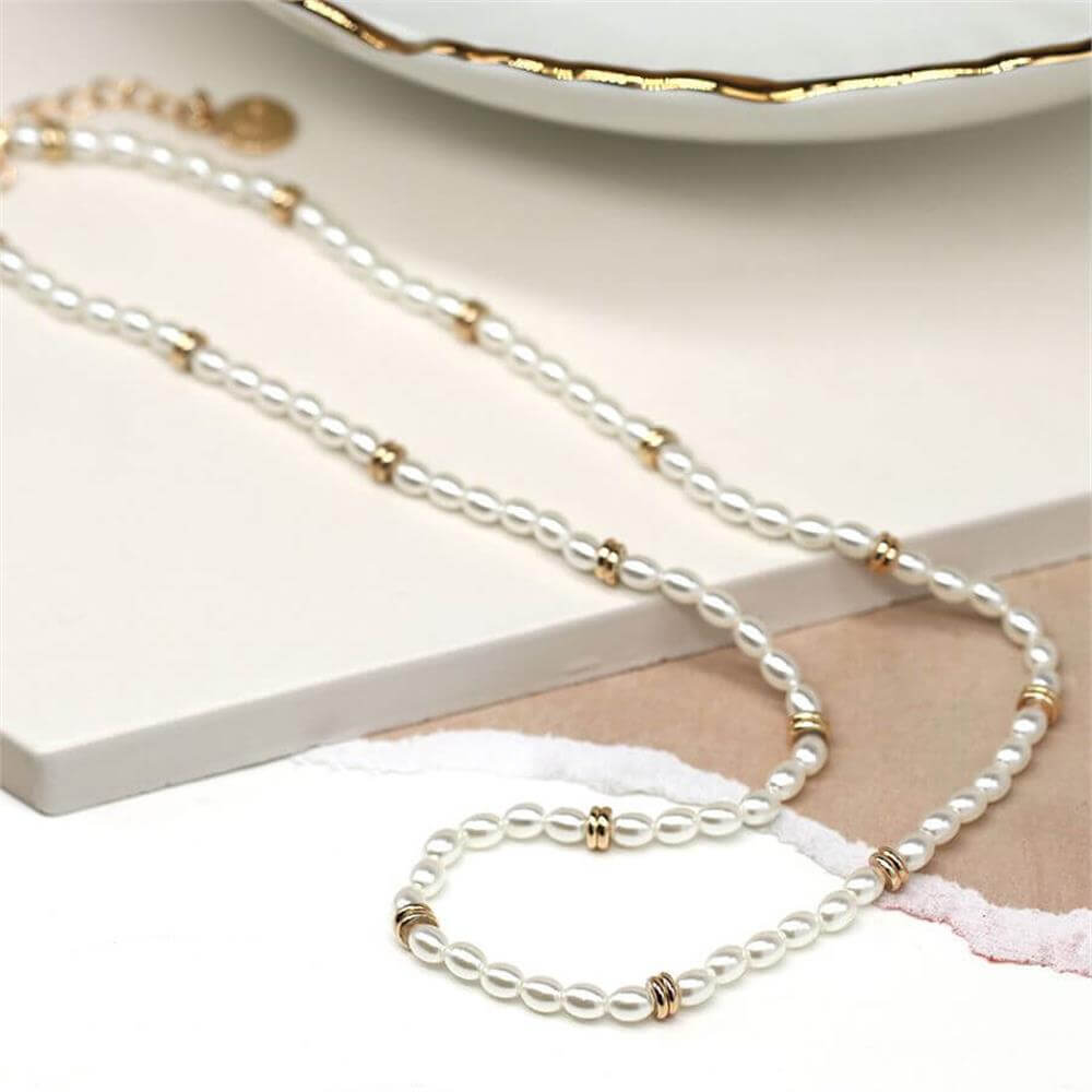 Peace of Mind Seed Pearl & Gold Spacer Necklace